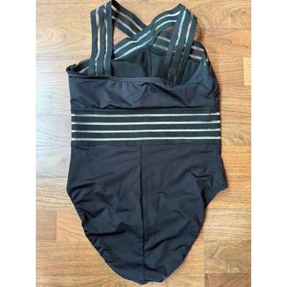 Kenneth Cole Black One Piece MED Cross Neck Illusion Mesh Swimsuit Bathing Suit - Picture 5 of 11